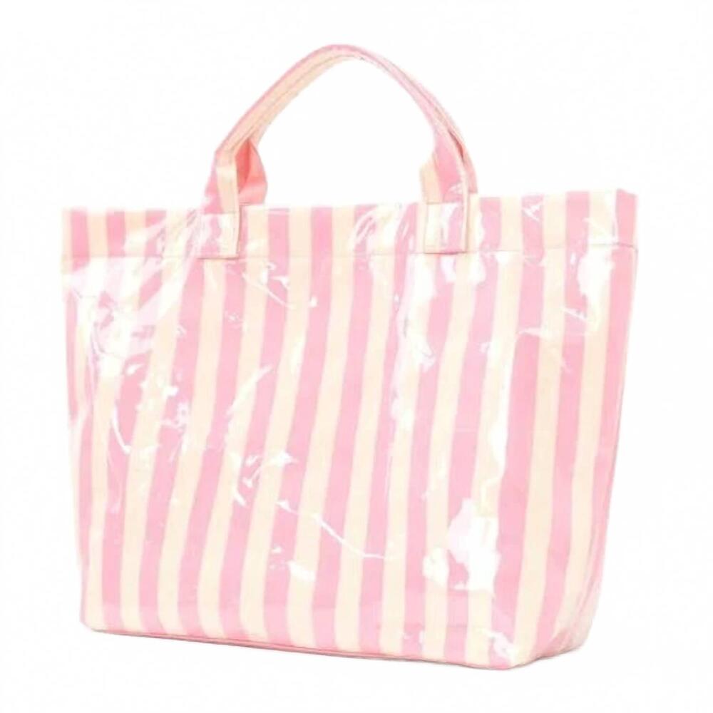 NEW JOSSLYN BY WALL TO WALL women's striped vinyl tote bag in pink yellow